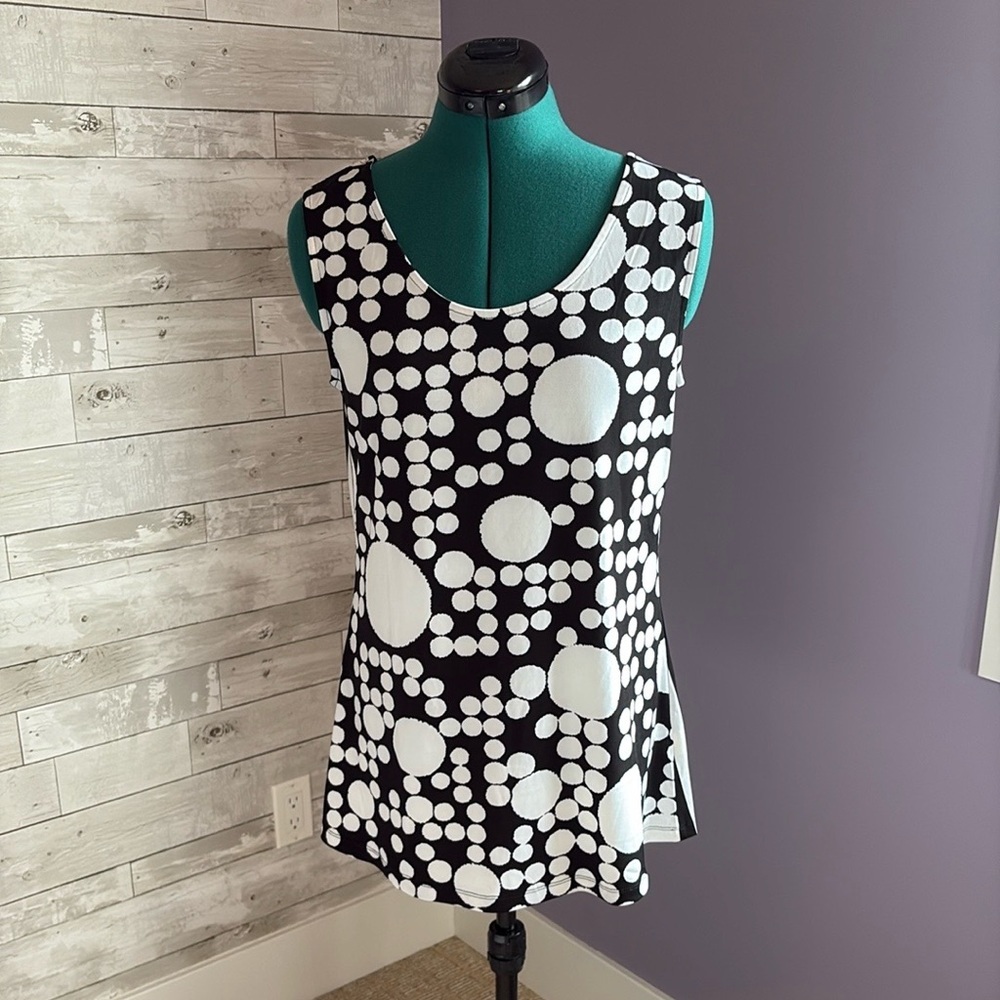 NWT RED CORAL Reversible Black and White Polka Dot and Stripe Top